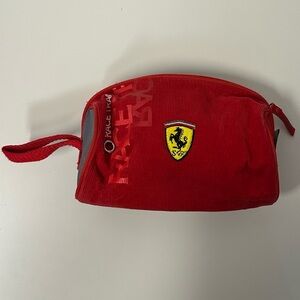 Y2K FERRARI red white multi corduroy embroidered mini zip up pouch.